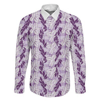 Hawaii Ti Leaf Maile Tuberose Lei Family Matching Off Shoulder Short Dress and Hawaiian Shirt With Hanalei Leaf Purple