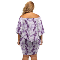 Hawaii Ti Leaf Maile Tuberose Lei Family Matching Off Shoulder Short Dress and Hawaiian Shirt With Hanalei Leaf Purple