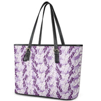 Hawaii Ti Leaf Maile Tuberose Lei Leather Tote Bag With Hanalei Leaf Purple