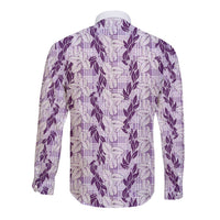 Hawaii Ti Leaf Maile Tuberose Lei Long Sleeve Button Shirt With Hanalei Leaf Purple