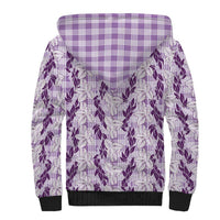 Hawaii Ti Leaf Maile Tuberose Lei Sherpa Hoodie With Hanalei Leaf Purple