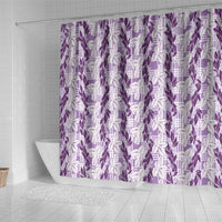 Hawaii Ti Leaf Maile Tuberose Lei Shower Curtain With Hanalei Leaf Purple