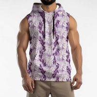 Hawaii Ti Leaf Maile Tuberose Lei Sleeveless Hoodie With Hanalei Leaf Purple