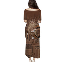 Samoa Tatau Marlin Family Matching Puletasi and Hawaiian Shirt With Siapo Motifs Brown