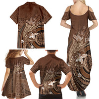 Samoa Tatau Marlin Family Matching Summer Maxi Dress and Hawaiian Shirt With Siapo Motifs Brown