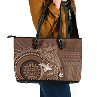 Samoa Tatau Marlin Leather Tote Bag With Siapo Motifs Brown