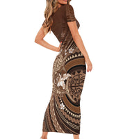 Samoa Tatau Marlin Short Sleeve Bodycon Dress With Siapo Motifs Brown