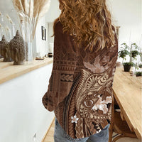 Samoa Tatau Marlin Women Casual Shirt With Siapo Motifs Brown