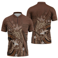 Samoa Tatau Marlin Zipper Polo Shirt With Siapo Motifs Brown
