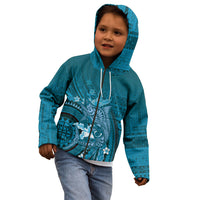 Samoa Tatau Marlin Kid Hoodie With Siapo Motifs Teal