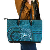Samoa Tatau Marlin Leather Tote Bag With Siapo Motifs Teal