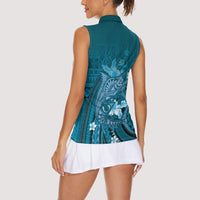 Samoa Tatau Marlin Women Sleeveless Polo Shirt With Siapo Motifs Teal
