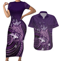 Samoa Tatau Marlin Couples Matching Short Sleeve Bodycon Dress and Hawaiian Shirt With Siapo Motifs Violet