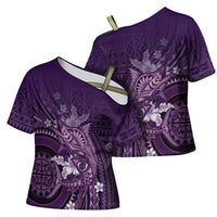 Samoa Tatau Marlin Cross Shoulder Shirt With Siapo Motifs Violet