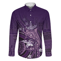 Samoa Tatau Marlin Family Matching Long Sleeve Bodycon Dress and Hawaiian Shirt With Siapo Motifs Violet LT05 Dad's Shirt - Long Sleeve Violet - Polynesian Pride