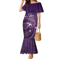 Samoa Tatau Marlin Family Matching Mermaid Dress and Hawaiian Shirt With Siapo Motifs Violet LT05 Mom's Dress Violet - Polynesian Pride