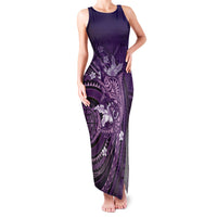 Samoa Tatau Marlin Family Matching Tank Maxi Dress and Hawaiian Shirt With Siapo Motifs Violet LT05 Mom's Dress Violet - Polynesian Pride