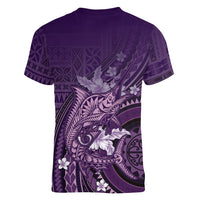Samoa Tatau Marlin Women V-Neck T-Shirt With Siapo Motifs Violet