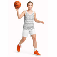 Tonga White Sunday Basketball Jersey Tongan Ngatu Siale Pattern - Polynesian Pride
