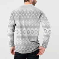 Tonga White Sunday Button Sweatshirt Tongan Ngatu Siale Pattern - Polynesian Pride