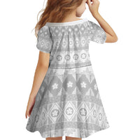 Tonga White Sunday Family Matching Long Sleeve Bodycon Dress and Hawaiian Shirt Tongan Ngatu Siale Pattern LT05 - Polynesian Pride