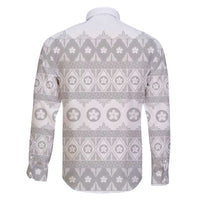 Tonga White Sunday Family Matching Off The Shoulder Long Sleeve Dress and Hawaiian Shirt Tongan Ngatu Siale Pattern LT05 - Polynesian Pride