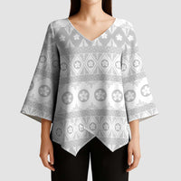 Tonga White Sunday Kimono Sleeve Blouse Tongan Ngatu Siale Pattern - Polynesian Pride