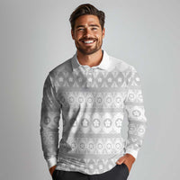 Tonga White Sunday Long Sleeve Polo Shirt Tongan Ngatu Siale Pattern - Polynesian Pride