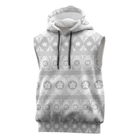 Tonga White Sunday Sleeveless Hoodie Tongan Ngatu Siale Pattern - Polynesian Pride