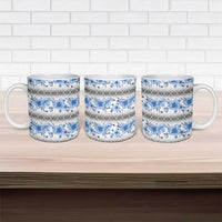 Samoa White Sunday Ceramic Mug Samoan Tapa Blue Hibiscus - Polynesian Pride