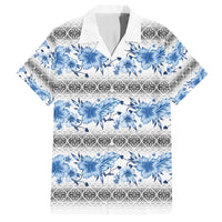 Samoa White Sunday Family Matching Long Sleeve Bodycon Dress and Hawaiian Shirt Samoan Tapa Blue Hibiscus LT05 Dad's Shirt - Short Sleeve Blue - Polynesian Pride
