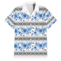 Samoa White Sunday Family Matching Off The Shoulder Long Sleeve Dress and Hawaiian Shirt Samoan Tapa Blue Hibiscus LT05 Dad's Shirt - Short Sleeve Blue - Polynesian Pride