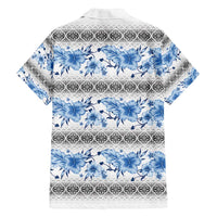 Samoa White Sunday Family Matching Off Shoulder Maxi Dress and Hawaiian Shirt Samoan Tapa Blue Hibiscus - Polynesian Pride