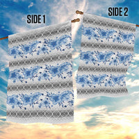 Samoa White Sunday Garden Flag Samoan Tapa Blue Hibiscus - Polynesian Pride