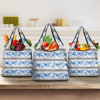 Samoa White Sunday Grocery Bag Samoan Tapa Blue Hibiscus - Polynesian Pride