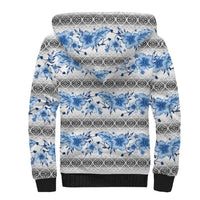 Samoa White Sunday Sherpa Hoodie Samoan Tapa Blue Hibiscus - Polynesian Pride