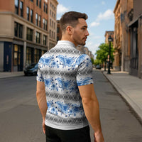 Samoa White Sunday Zipper Polo Shirt Samoan Tapa Blue Hibiscus LT05