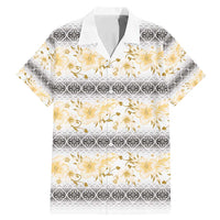 Samoa White Sunday Family Matching Mermaid Dress and Hawaiian Shirt Samoan Tapa Yellow Hibiscus LT05 Dad's Shirt - Short Sleeve Yellow - Polynesian Pride