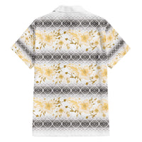 Samoa White Sunday Family Matching Off The Shoulder Long Sleeve Dress and Hawaiian Shirt Samoan Tapa Yellow Hibiscus LT05 - Polynesian Pride