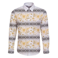 Samoa White Sunday Family Matching Short Sleeve Bodycon Dress and Hawaiian Shirt Samoan Tapa Yellow Hibiscus LT05 Dad's Shirt - Long Sleeve Yellow - Polynesian Pride