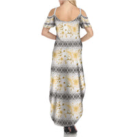 Samoa White Sunday Family Matching Summer Maxi Dress and Hawaiian Shirt Samoan Tapa Yellow Hibiscus LT05 - Polynesian Pride