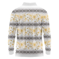 Samoa White Sunday Long Sleeve Polo Shirt Samoan Tapa Yellow Hibiscus LT05 - Polynesian Pride