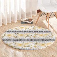 Samoa White Sunday Round Carpet Samoan Tapa Yellow Hibiscus - Polynesian Pride