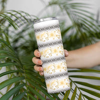 Samoa White Sunday Skinny Tumbler Samoan Tapa Yellow Hibiscus - Polynesian Pride