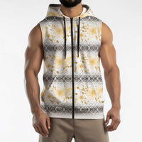 Samoa White Sunday Sleeveless Zip Hoodie Samoan Tapa Yellow Hibiscus - Polynesian Pride