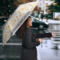 Samoa White Sunday Umbrella Samoan Tapa Yellow Hibiscus - Polynesian Pride