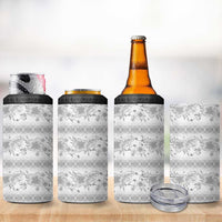 Samoa White Sunday 4 in 1 Can Cooler Tumbler Samoan Tapa White Hibiscus - Polynesian Pride