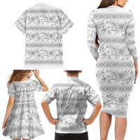 Samoa White Sunday Family Matching Long Sleeve Bodycon Dress and Hawaiian Shirt Samoan Tapa White Hibiscus LT05 - Polynesian Pride
