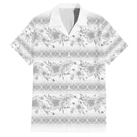 Samoa White Sunday Family Matching Long Sleeve Bodycon Dress and Hawaiian Shirt Samoan Tapa White Hibiscus LT05 Dad's Shirt - Short Sleeve White - Polynesian Pride