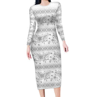 Samoa White Sunday Family Matching Long Sleeve Bodycon Dress and Hawaiian Shirt Samoan Tapa White Hibiscus LT05 Mom's Dress White - Polynesian Pride